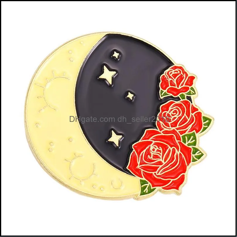 gold plated enamel lapel brooch pin cartoon cute solar flower sun moon badge creative bag hat decorations luxury brooches 1266 e3