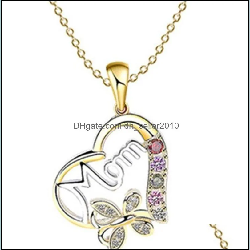 necklace ring two piece set mom love heart pattern inlay crystal plated gold chain fashion mothers gift 6lr j2