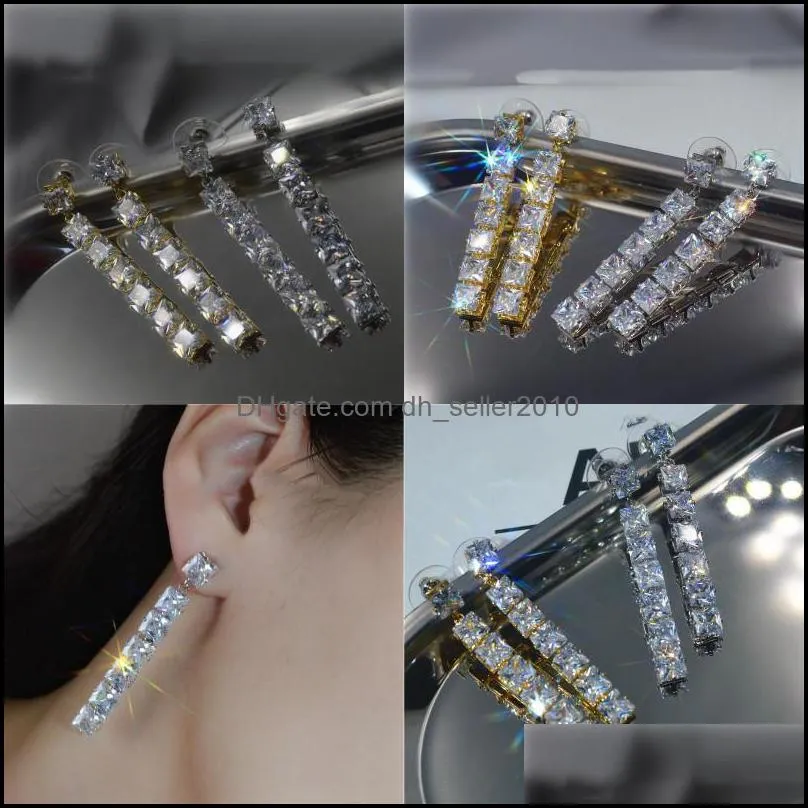 brand sparkling dangle earring luxury jewelry 925 sterling silver princess cut white topaz cz diamond gemstones wedding