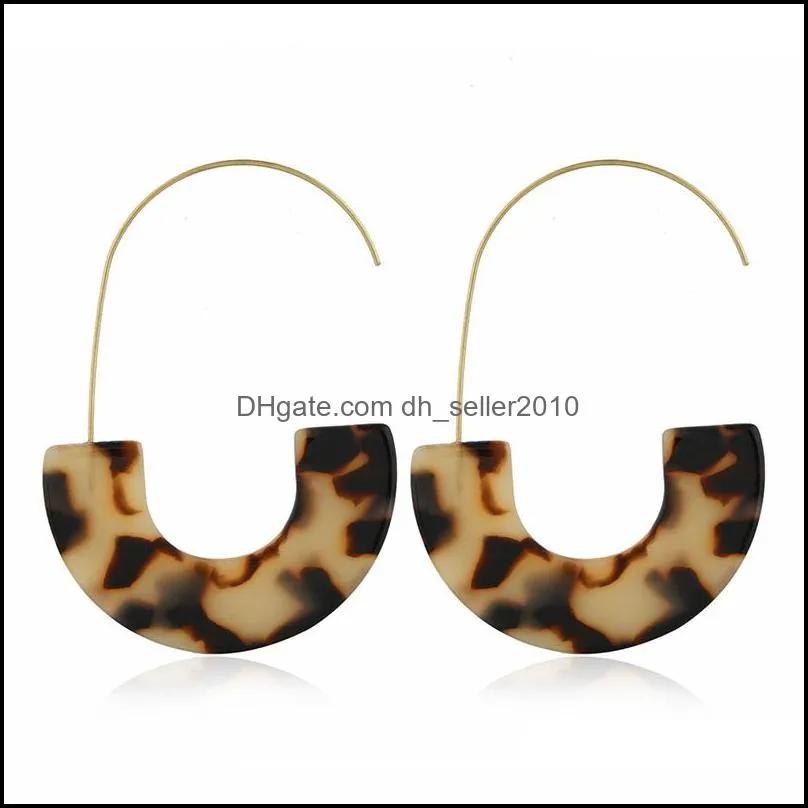 leopard brand design acrylic earrings acetate tortoise shell semicircle dangle earrings big hook resin drop earring for women 1280 q2