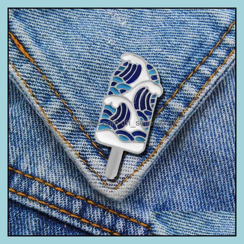 customized wave popsicle brooch umbrella whale polo collar enamel pin blue  badge jewelry accessories luxury women vintage bulk metal hard 6027