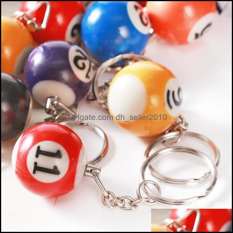 key rings 16pcs/set/lot mini billiards shaped keyring assorted colorful billiards pool small ball keychains creative hanging decorations 639