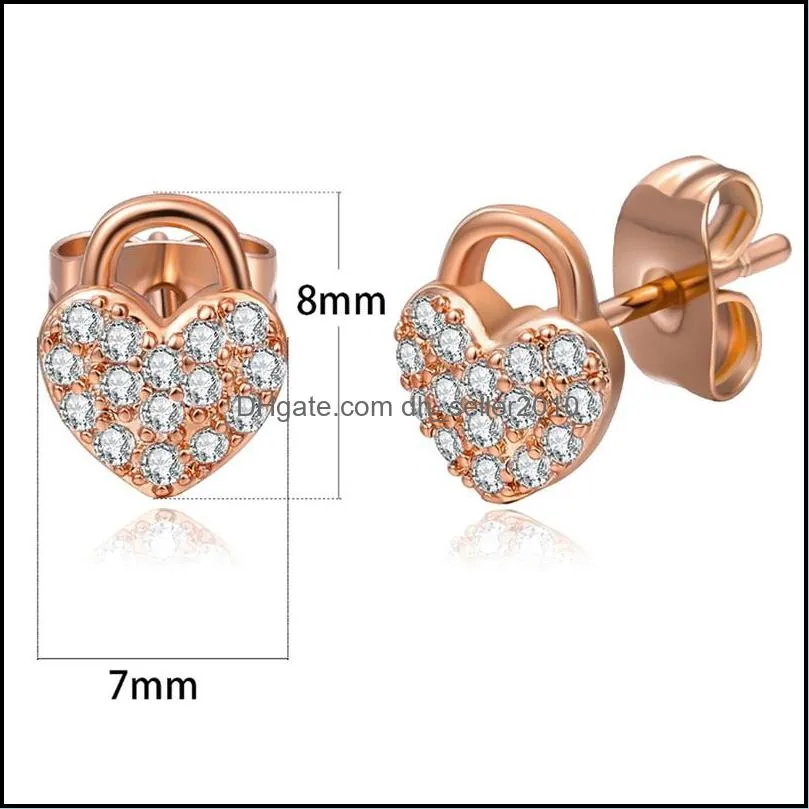 charming men women earrings gold plated micro setting bling cz heart studs earrings nice gift for friend 3732 q2