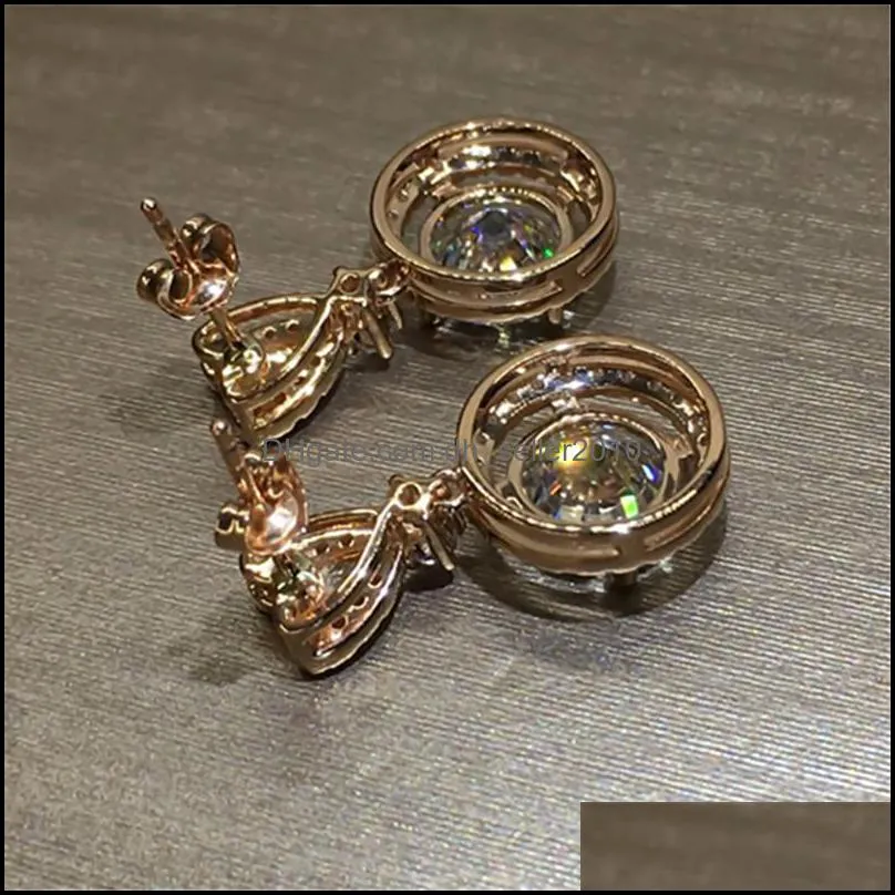 bowknot 18k rose gold diamond dangle earring original 925 sterling silver jewelry party wedding drop earrings for women bridal 1645 t2