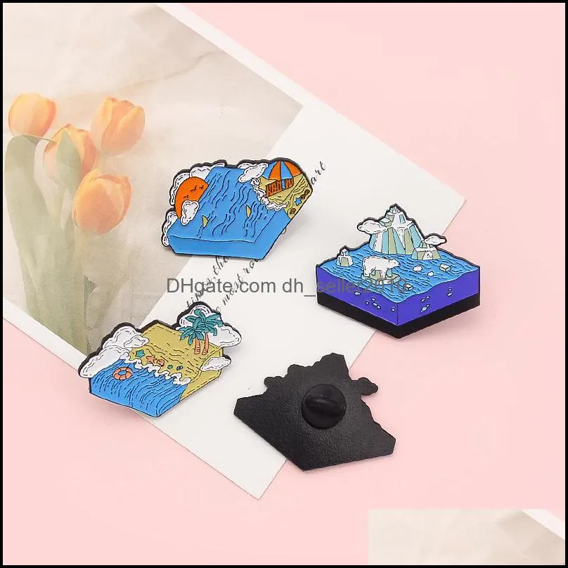 customized beach sea glacier polar bear metal lapel enamel pins badge alloy cartoon funny luxury women jewelry bulk hard metal collar brooch 6046