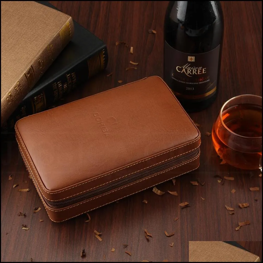 portable cedar wood cigar humidor leather wrap travel cigar case 4 cigars box storage humidors humidifier accessories for sigar