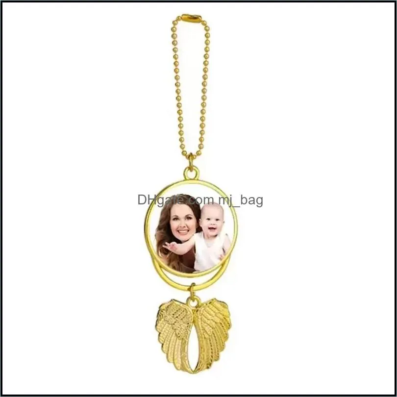 Sublimation auto pendant blank angel wings charm necklace heat transfer pendant inventory wholesale