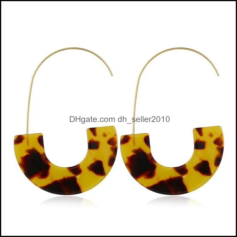 leopard brand design acrylic earrings acetate tortoise shell semicircle dangle earrings big hook resin drop earring for women 1280 q2