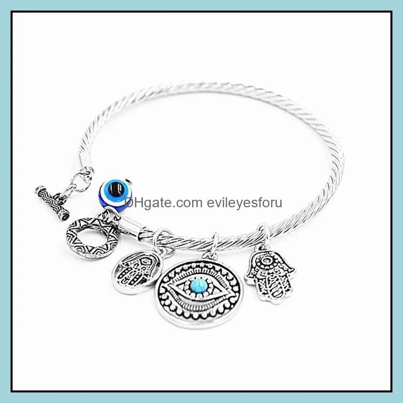 symbol evil eye charm bracelets for women girls turkish lucky blue eyes fatima hand bracelet fashion bangle jewelry