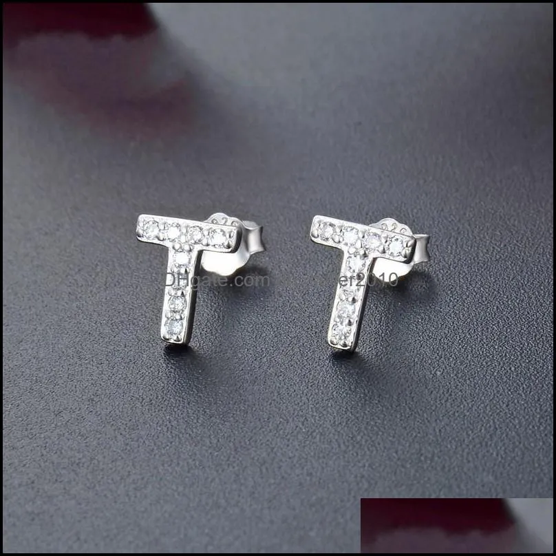 stylish 26 letters diamond zirconia studs earrings for women girls fashion luxury designer stud earring jewelry s925 silver anti allergic 1235