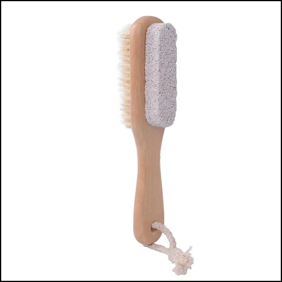 2 in 1 natural body or foot exfoliating spa brush double side with nature pumice stone and soft bristle brush