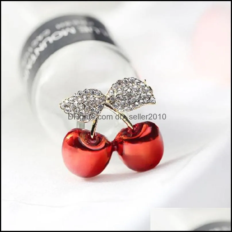 crystal rhinestone women brooch jewellery plated gold red cherry lady brooches alloy fashion pin hot sale 4 6xa j2b