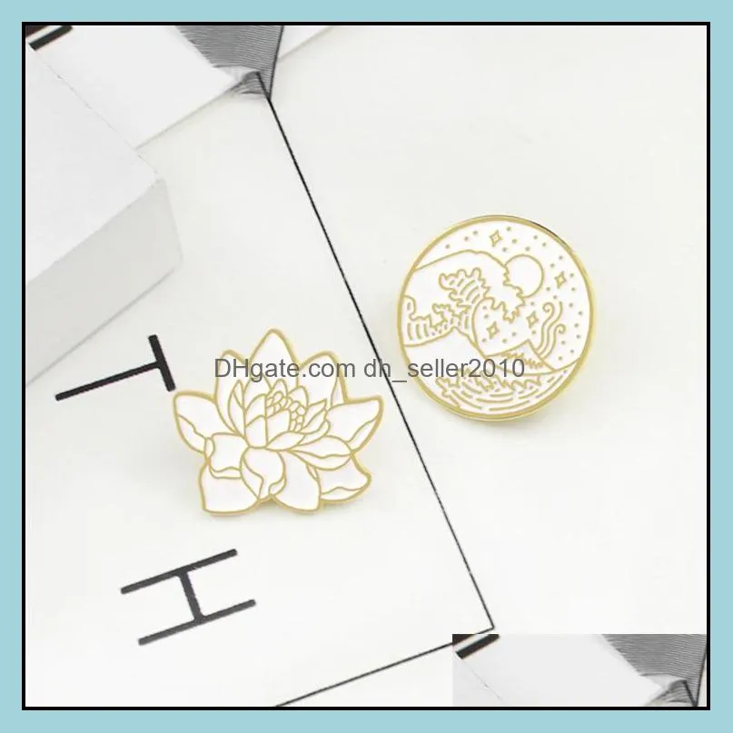 customized brooch white lotus enamel pin spray trend retro custom jewelry men women cloth charms hard bulk enamel brooches 1194 d3