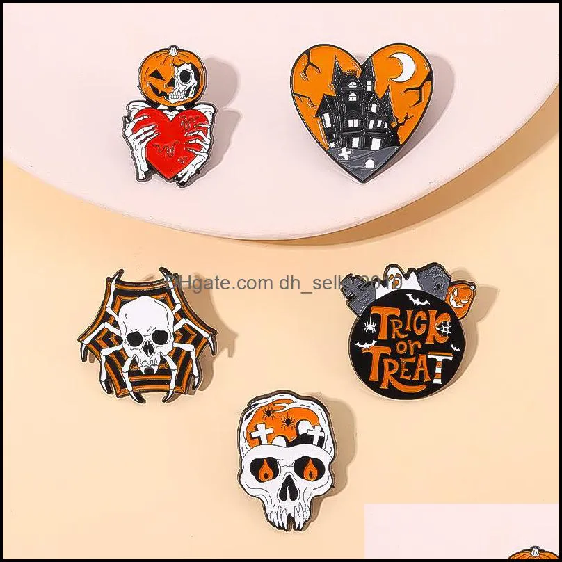 hard enamel brooches pin halloween badge pumpkin skeleton spider clothing accessories brooch punk gothic jewelry 2 6qs e3