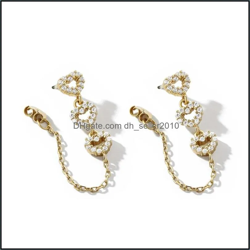 fashion love heart charm dangle earring boho rhinestone heart pendant chain earrings for women lady ear stud jewelry 2191 q2