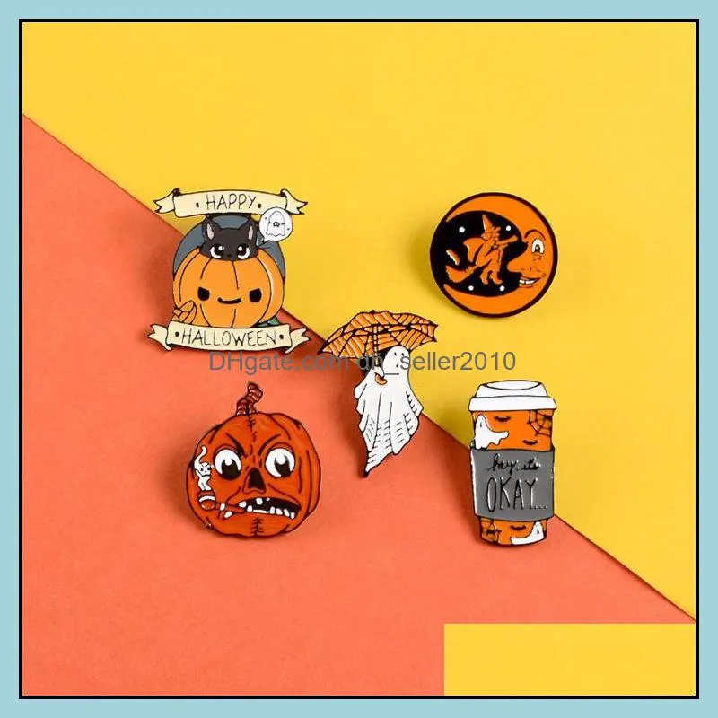 customized halloween pumpkin cat animal brooches alloy fashion badge clothes jewelry accessory gift men women funny hard enamel pin 1033
