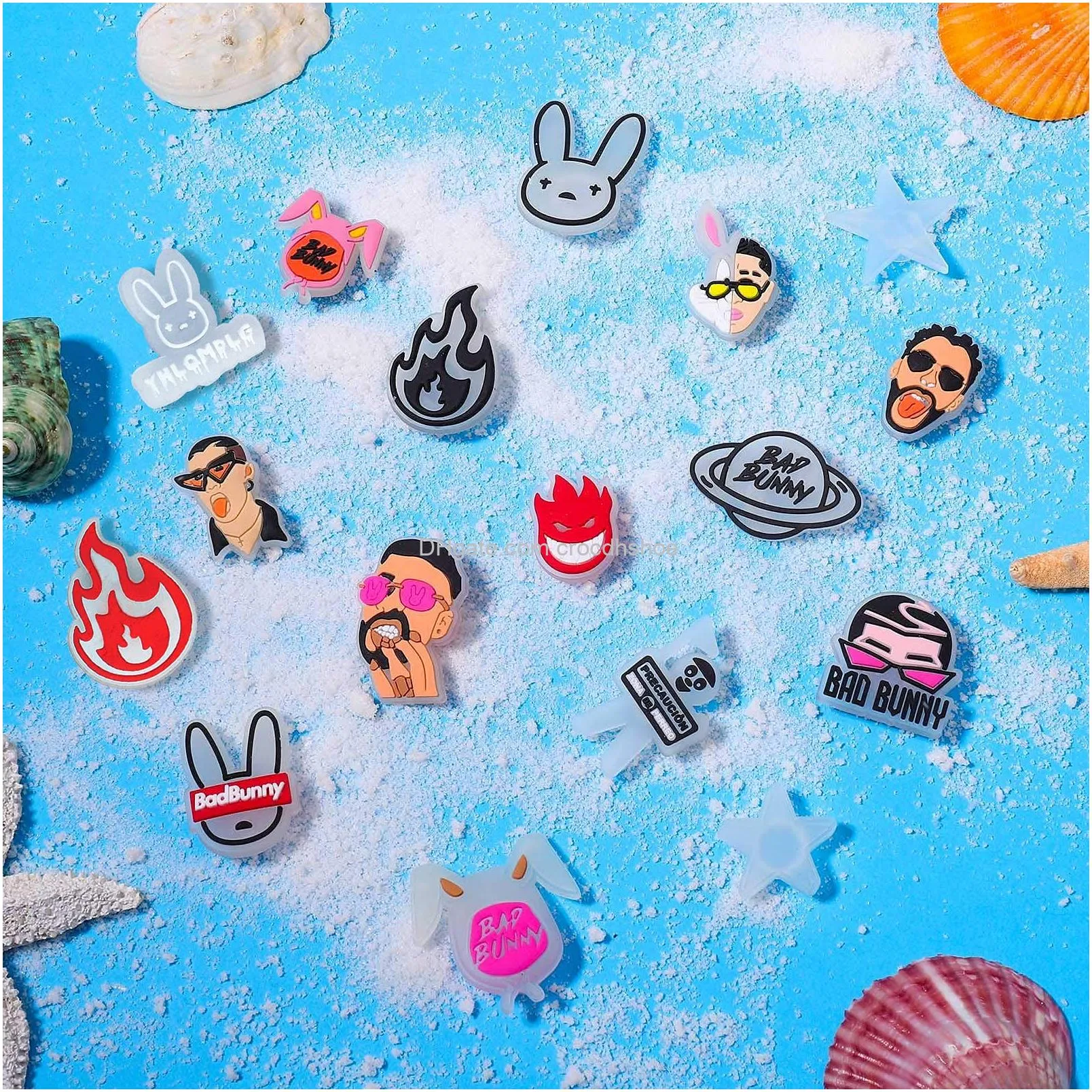 halloween bad bunny shoe charms glow in the dark shoe accessories charms pvc cute shoe decoration charms shoe pins pack party gifts for teens and adults