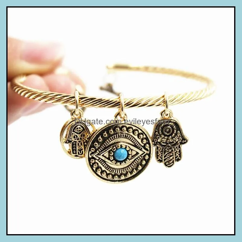 symbol evil eye charm bracelets for women girls turkish lucky blue eyes fatima hand bracelet fashion bangle jewelry