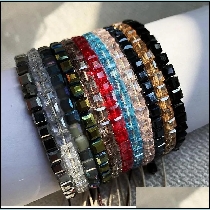 hand woven lovers crystal bracelet, square glass beads bracelet, national style, 11 kinds of color characteristic bracelet