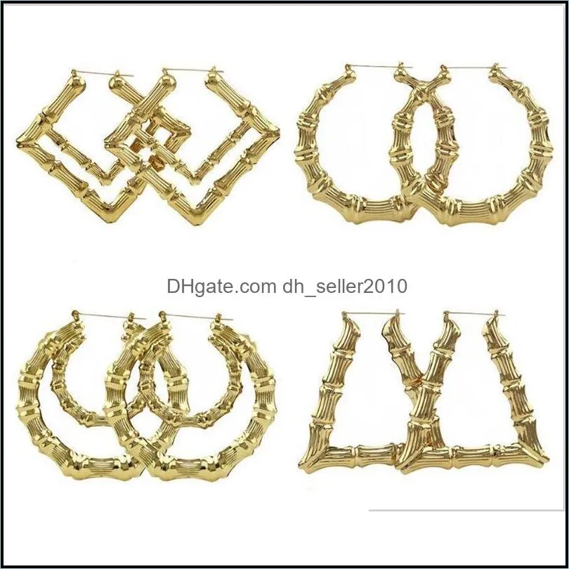 fashion jewelry multiple shapes ethnic large vintage gold plated bamboo hoop earrings for women 9 modes free choice