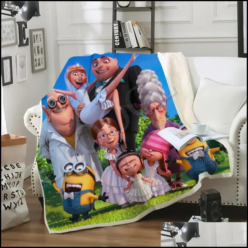 Cartoon Minions Blankets 3D Print Double Layer Despicable Me Sofa Travel Teens Women Men Bedding Throw Blanket Plush Quilt2313