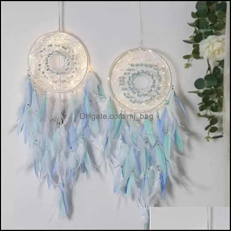 Arts Crafts Dream Catcher with Lights Handmade Wall Hanging Decor Ornaments Craft for Girls Bedroom Car Colorful Feather Dreamcatchers