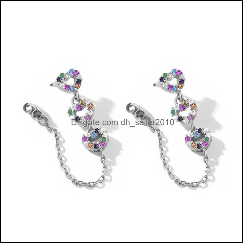 fashion love heart charm dangle earring boho rhinestone heart pendant chain earrings for women lady ear stud jewelry 2191 q2