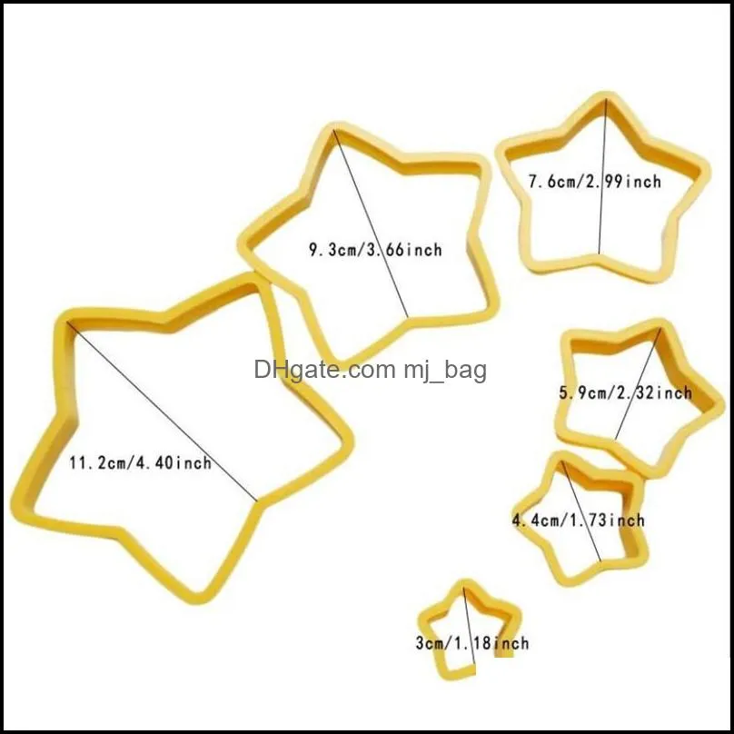 Bakeware 6pcs/set Christmas tree cookie cutter mold Five-pointed star shape cake cookie mold 3D decoration tool baking