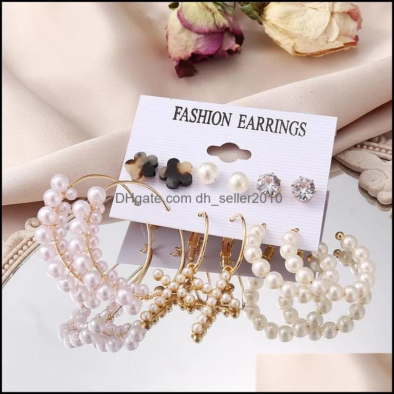 vintage pearl earrings stud for women big gold cross set of earring long tassel butterfly dangle