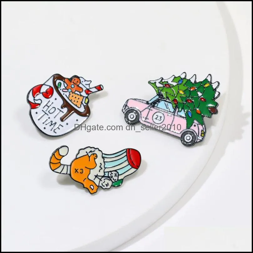 cartoon alloy christmas pins ornaments trolley glass candy modelling badge accessories socks drip oil tree personality baking paint brooch 2gb