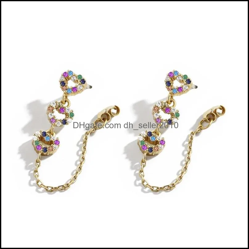 fashion love heart charm dangle earring boho rhinestone heart pendant chain earrings for women lady ear stud jewelry 2191 q2