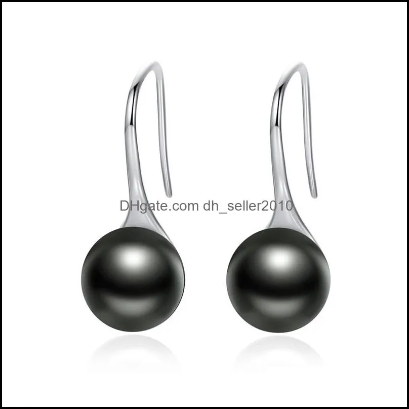 925 sterling silver elegant round pure love pearl drop earrings for women jewelry brincos white black purple pink