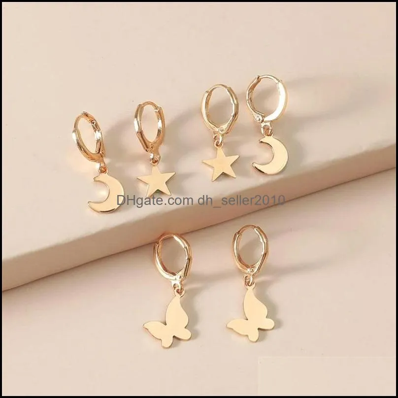 4 styles gold color metal star moon butterfly pendant hoop earrings fashion women girls geometry minimalist jewelry gifts 1943 q2