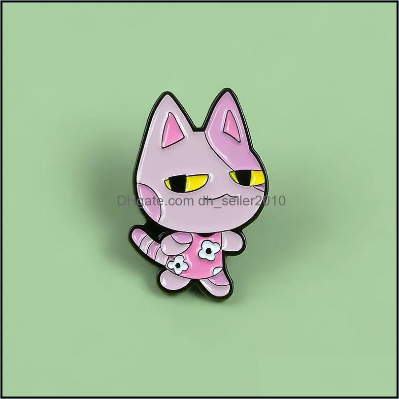 pink cat enamel pin brooches for women cartoon animal badge flower dress lapel pin clothes shirt backpack jewelry gift for kids 691 t2