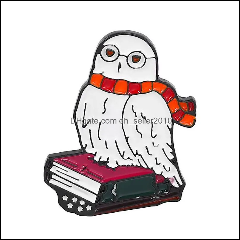 metal enamel lapel brooch pin cartoon cute owl animal magic book shape badge exquisite clothing accessories vintage brooches wholesale 1259