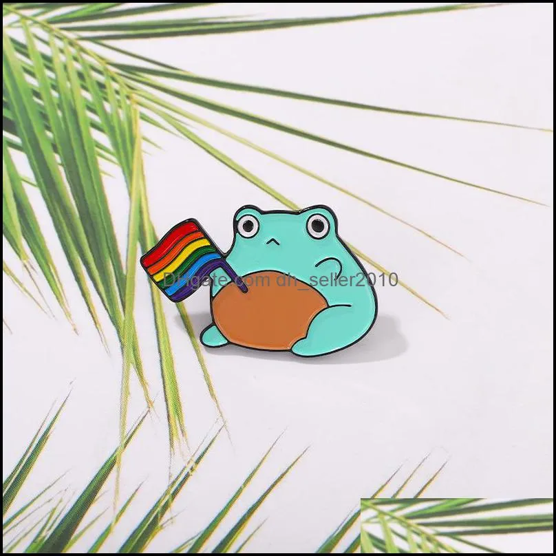 enamel armed lapel brooches pin creative cartoon frog with rainbow flag alloy badge backpack accessories girls boys brooch 1263 e3