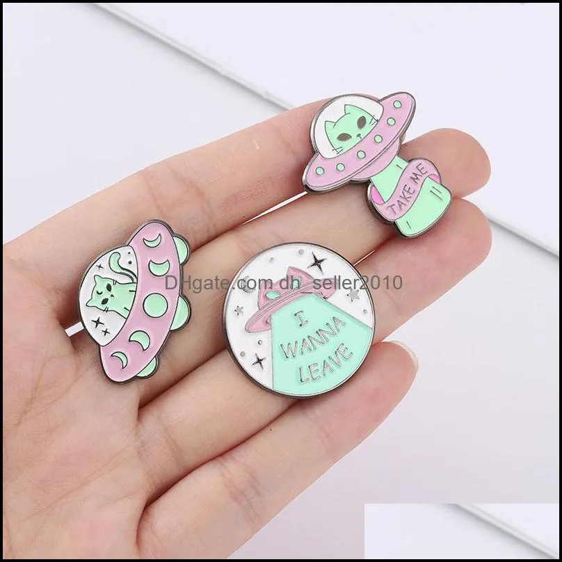 customized cartoon brooches spaceship cat hard enamel pin creative clothing accessories jewelry women badge alloy letter charms bulk enamel brooch 1023