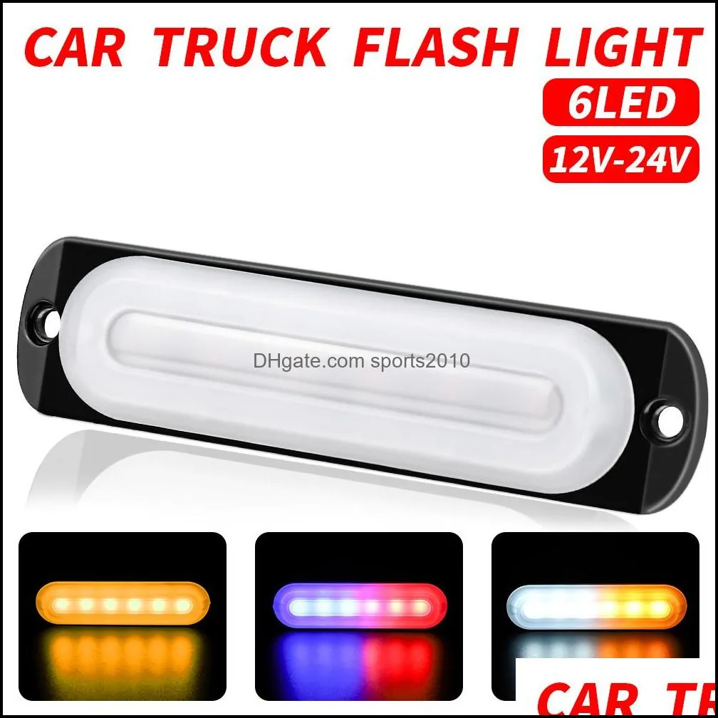 Winsun 1PCS 12/24V Car LED Truck Strobe Light 6 LED 12W Flash Colorful Ultra-thin Side Signal Lamp Warning Light Car Accessories