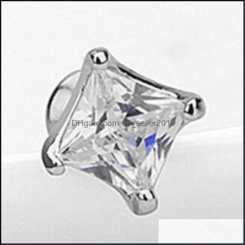 white gold filled square zircon earrings punk style wedding engagement jewelry women and men diamond earring brinco/brincos 8mm 140 u2