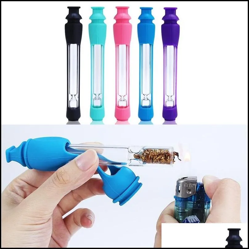 5.11 inch one hitter pipe straight dry burning pipes with silicone skin portable glass tobacco pipe smoking accessories