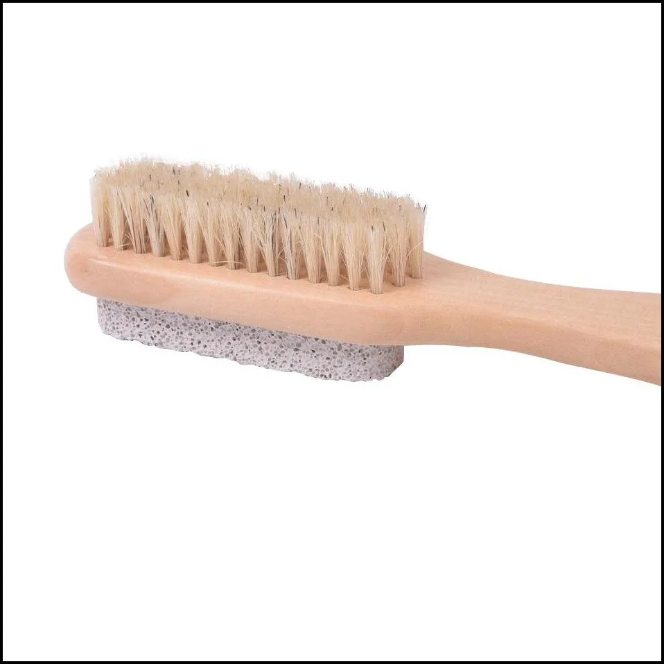 2 in 1 natural body or foot exfoliating spa brush double side with nature pumice stone and soft bristle brush