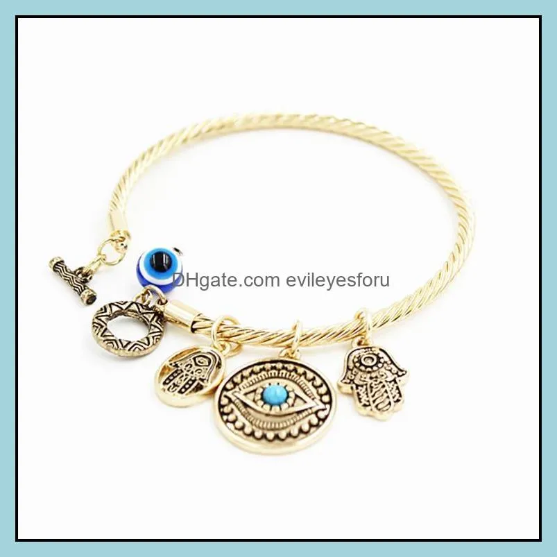 symbol evil eye charm bracelets for women girls turkish lucky blue eyes fatima hand bracelet fashion bangle jewelry