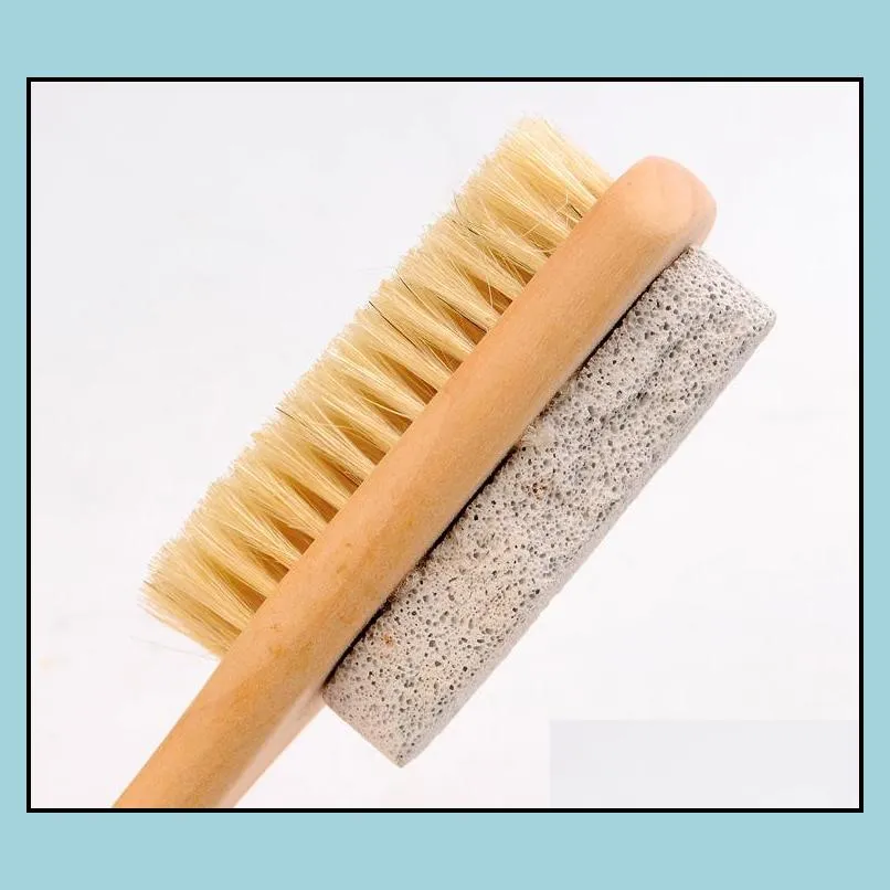2 in 1 natural body or foot exfoliating spa brush double side with nature pumice stone and soft bristle brush