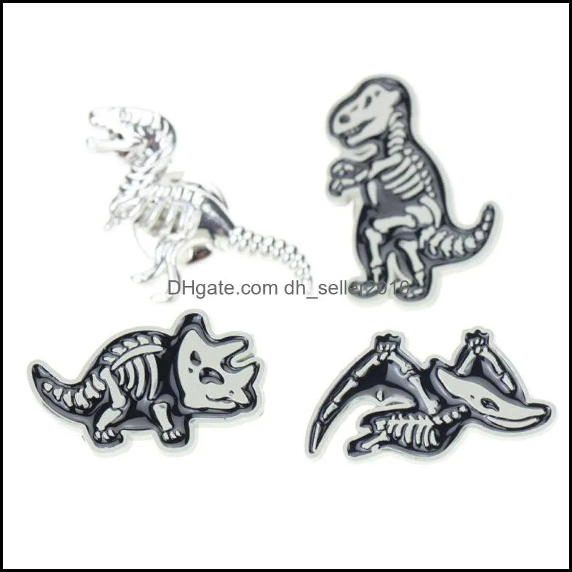 cartoon dinosaur skeleton brooch pins 12pcs set funny animal alloy enamel paint men`s suit brooches small clothes jewelry gift badge