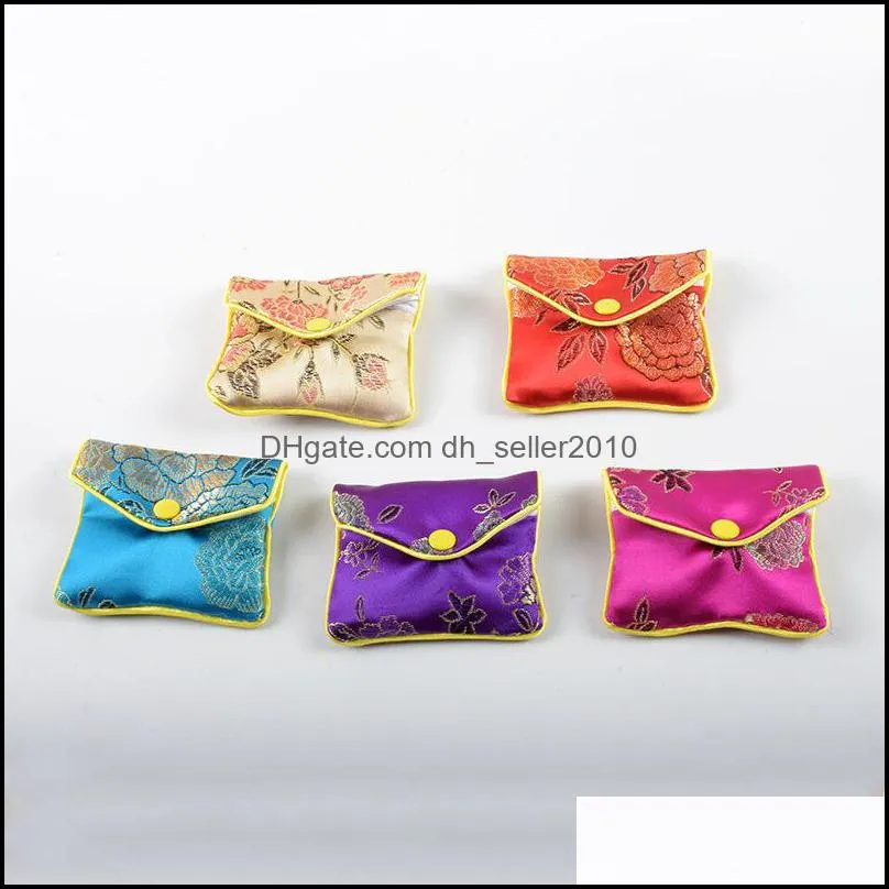 30pcs 5 colors floral zipper coin purse pouch fashion gift bags for jewelry silk bag pouch chinese credit card holder display 