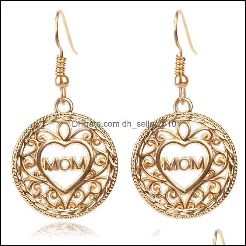 hollow love heart dangle earrings mom letter drop gold ear hook for women mama mother`s day gift fashion jewelry in bulk 299 g2