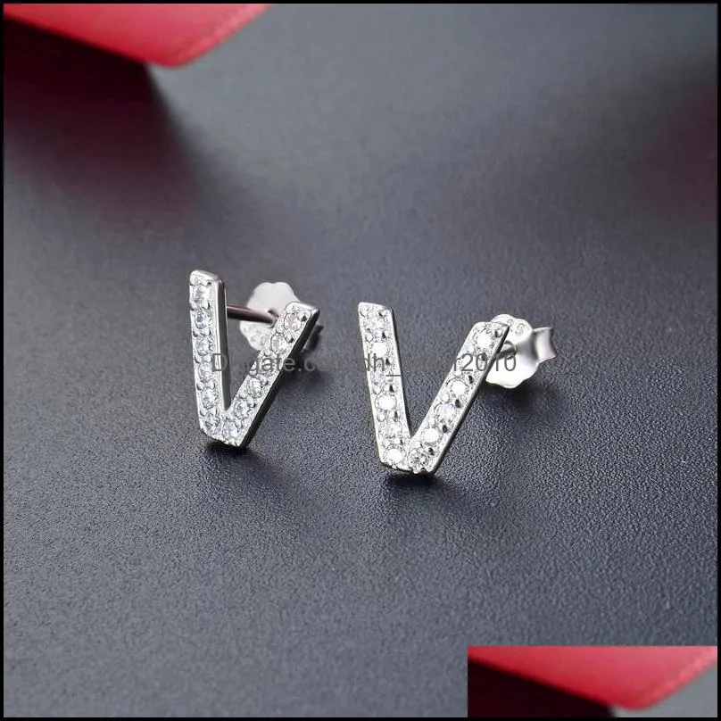 stylish 26 letters diamond zirconia studs earrings for women girls fashion luxury designer stud earring jewelry s925 silver anti allergic 1235