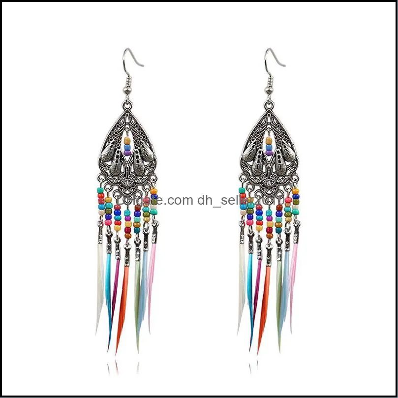 feather tassel earrings circular hollowing out eardrop charm alloy fashion women ear pendants bohemia exquisite jewelry accessory 3 19hh