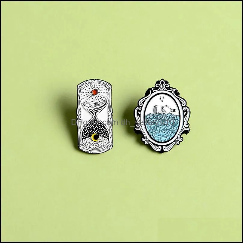 magic mirror enamel pin simple sun and moon hourglass time passed badge brooches shirt jackets bag lapel pin jewelry friends gift 710