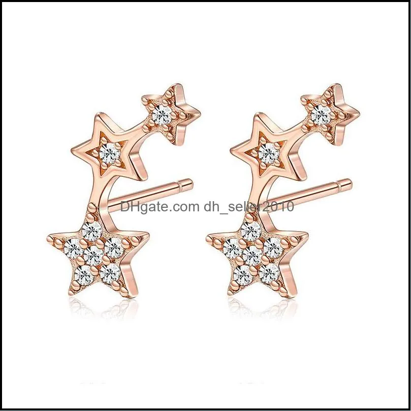 genuine 925 sterling silver woman delicate star cubic zirconia earrings female fine jewelry for valentine`s day gift 732 z2